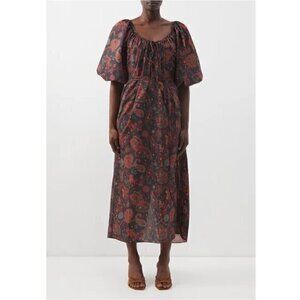 Fil De Vie Aurora Gathered Floral-Print Poplin Midi Dress
